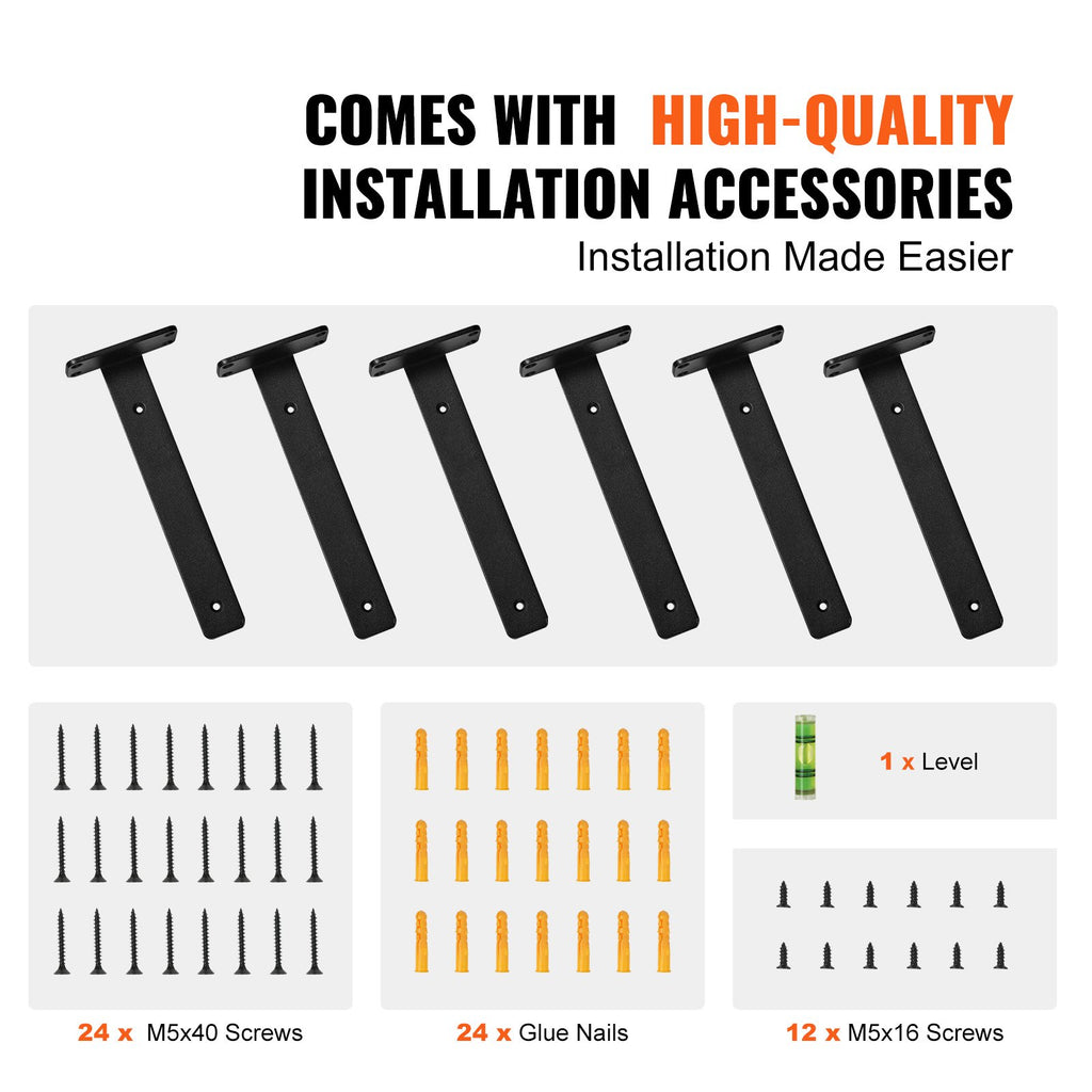 Shelf Bracket, 21cmL x 10cmW x 4.5cmH 6 Pcs, Heavy Duty Floating Shelf Brackets, Brackets for Shelves, 5mm Thick Matte Black L Shelf Bracket,Steel Shelving Brackets with 72.6 kg Load Capacity