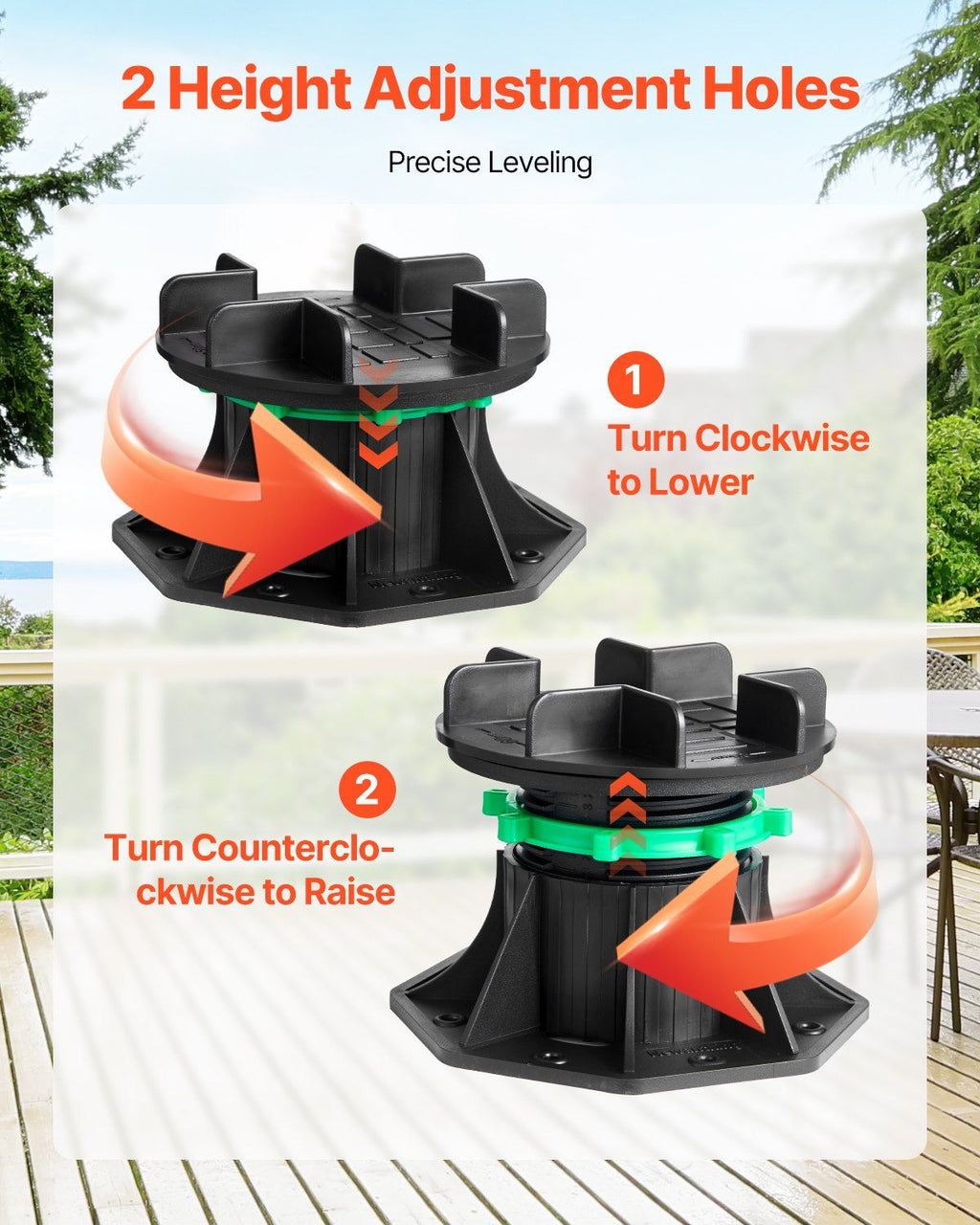 Deck Blocks 8 PCS, 2200 lbs / 997.90 kg Load Capacity Deck Support Plastic Pedestal Paver, Raising 3.54 - 4.65 inch / 90 - 118 mm, Height Adjustable Shed Foundation Base for Wood Concrete Metal