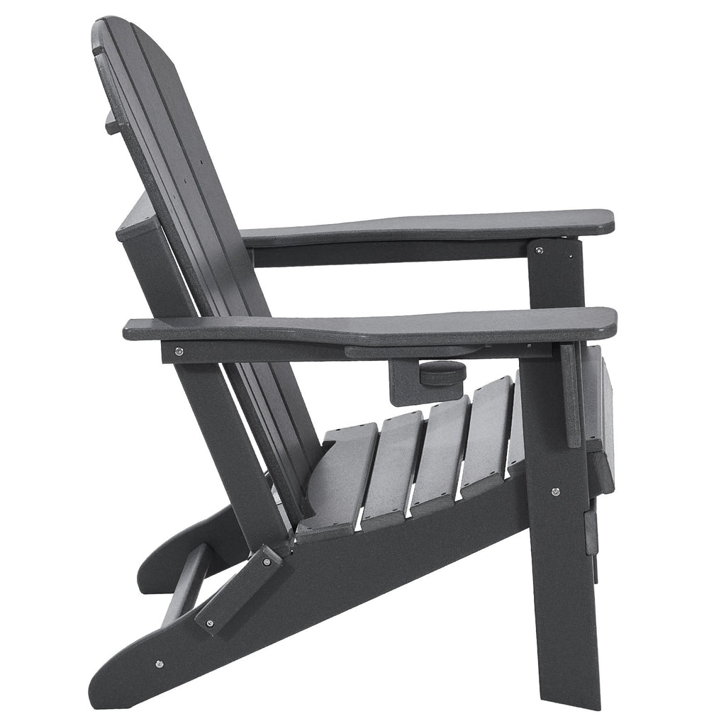 Adirondack Chair Plastic, Set of 2 All-Weather Portable Folding Fire Pit Chair, Outdoor Adirondack Patio Chair with Cup Holder, with Relaxing Arm Rest Ergonomic, for Garden, Backyard - Gray