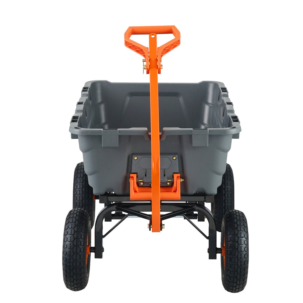 Dump Cart, Poly Garden Dump Cart with Easy to Assemble Steel Frame, Dump Wagon with 2-in-1 Convertible Handle, Utility Wheelbarrow 1500 lbs Capacity, 13 inch Tires