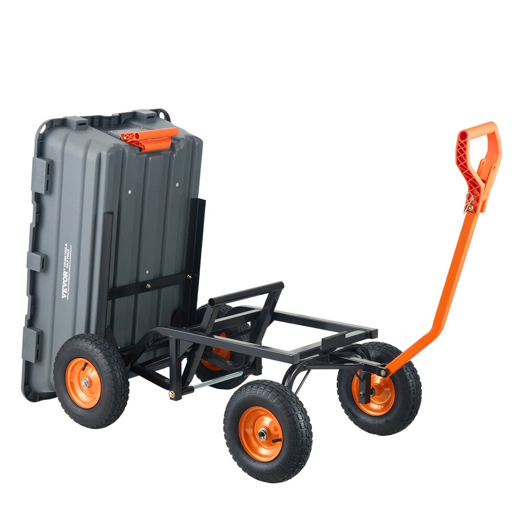 Dump Cart, Poly Garden Dump Cart with Easy to Assemble Steel Frame, Dump Wagon with 2-in-1 Convertible Handle, Utility Wheelbarrow 1500 lbs Capacity, 13 inch Tires