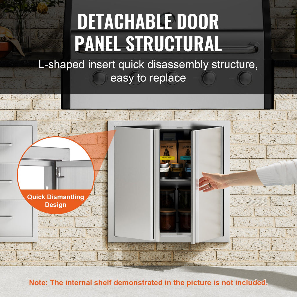 BBQ Access Door, 610x610 mm Double Outdoor Kitchen Door, Stainless Steel Flush Mount Door, Wall Vertical Door with Recessed Handles , for BBQ Island, Grilling Station, Outside Cabinet