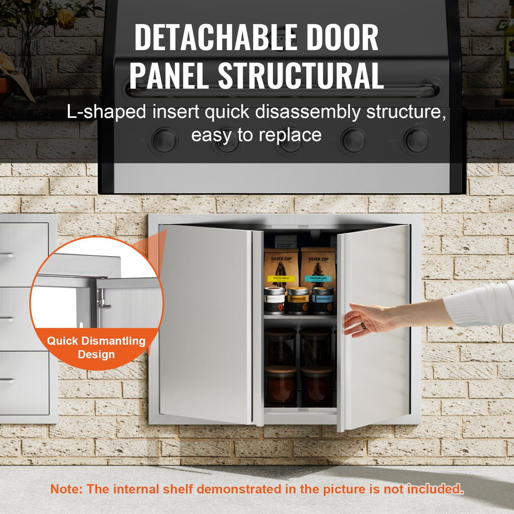 BBQ Access Door, 787x609 mm Double Outdoor Kitchen Door, Stainless Steel Flush Mount Door, Wall Vertical Door with Recessed Handles , for BBQ Island, Grilling Station, Outside Cabinet