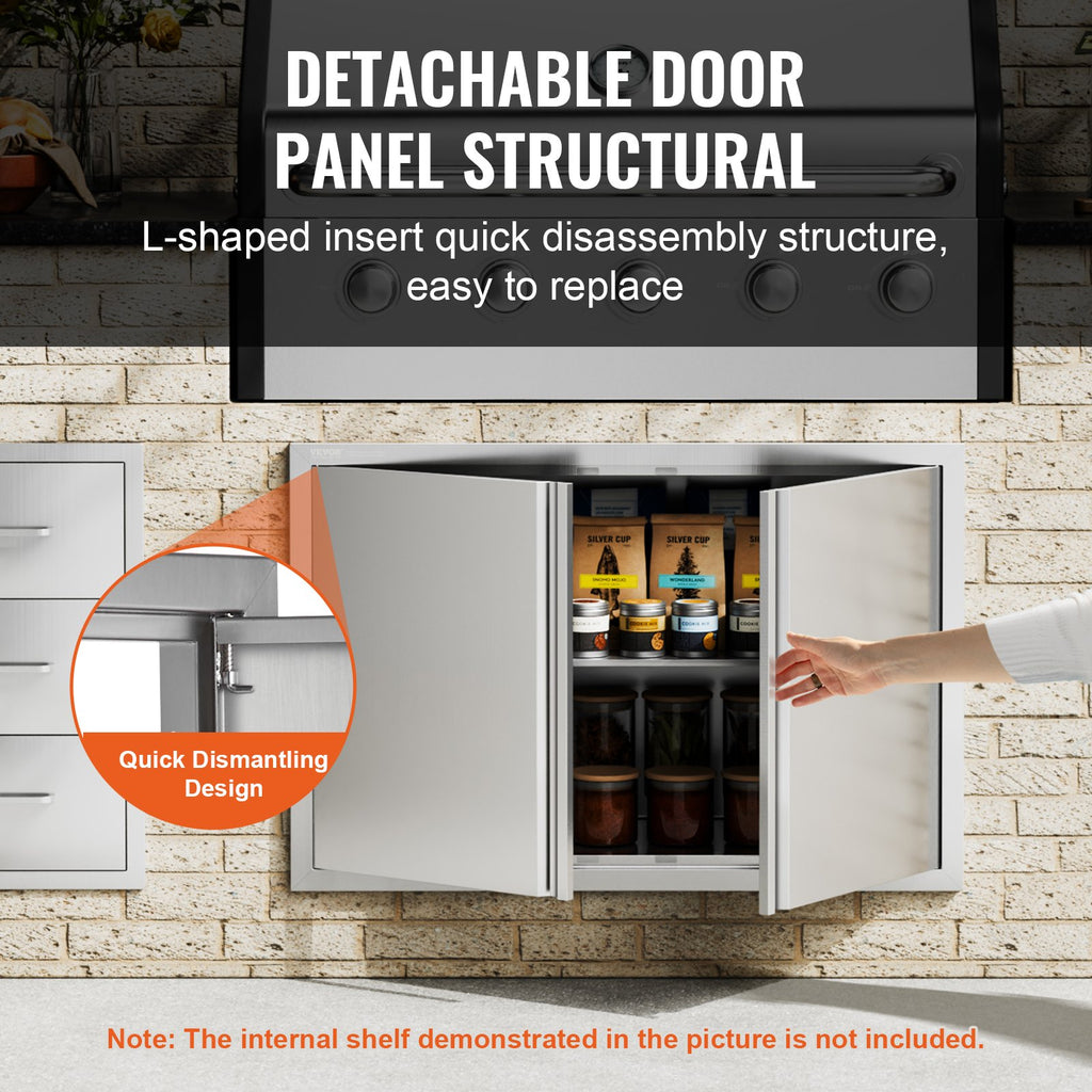 BBQ Access Door, 914x610 mm Double Outdoor Kitchen Door, Stainless Steel Flush Mount Door, Wall Vertical Door with Recessed Handles , for BBQ Island, Grilling Station, Outside Cabinet