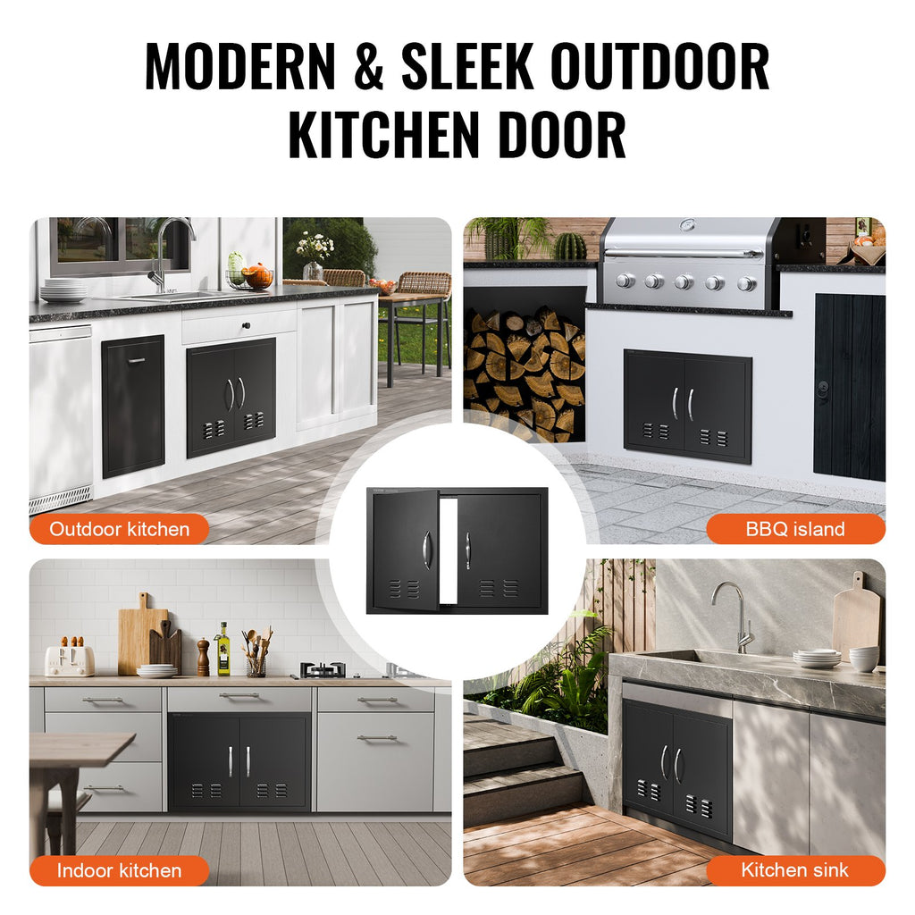 BBQ Access Door,762 x533 mm Double Outdoor Kitchen Door, Cold Plate Flush Mount Door, Wall Vertical Door with Handles and Ventss, for BBQ Island, Grilling Station, Outside Cabinet
