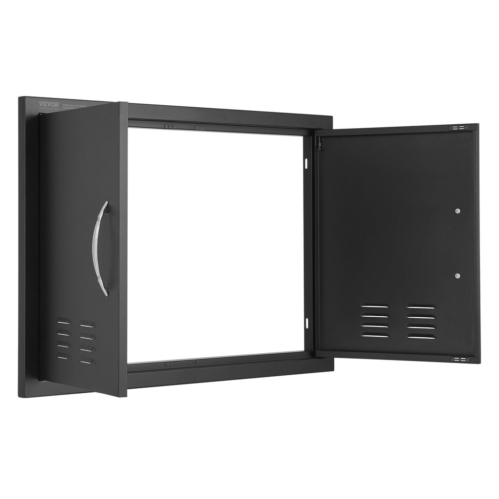 BBQ Access Door,762 x533 mm Double Outdoor Kitchen Door, Cold Plate Flush Mount Door, Wall Vertical Door with Handles and Ventss, for BBQ Island, Grilling Station, Outside Cabinet