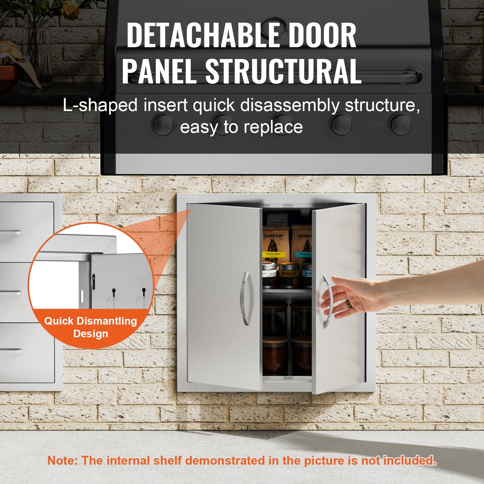 BBQ Access Door, 610x610 mm Double Outdoor Kitchen Door, Stainless Steel Flush Mount Door, Double Wall Vertical Door with Handles and Hooks, for BBQ Island, Grilling Station, Outside Cabinet