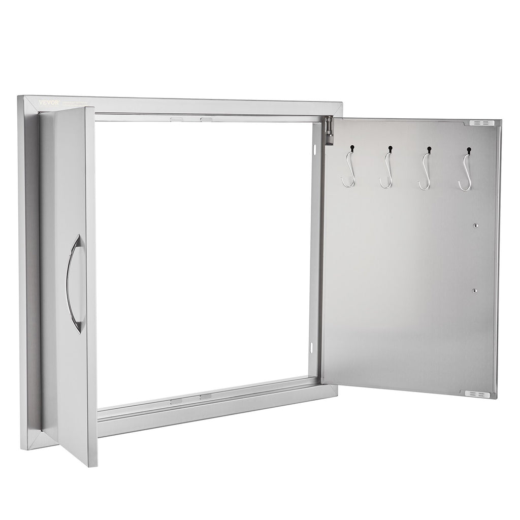BBQ Access Door, 787x609 mm Double Outdoor Kitchen Door, Stainless Steel Flush Mount Door, Double Wall Vertical Door with Handles and Hooks, for BBQ Island, Grilling Station, Outside Cabinet