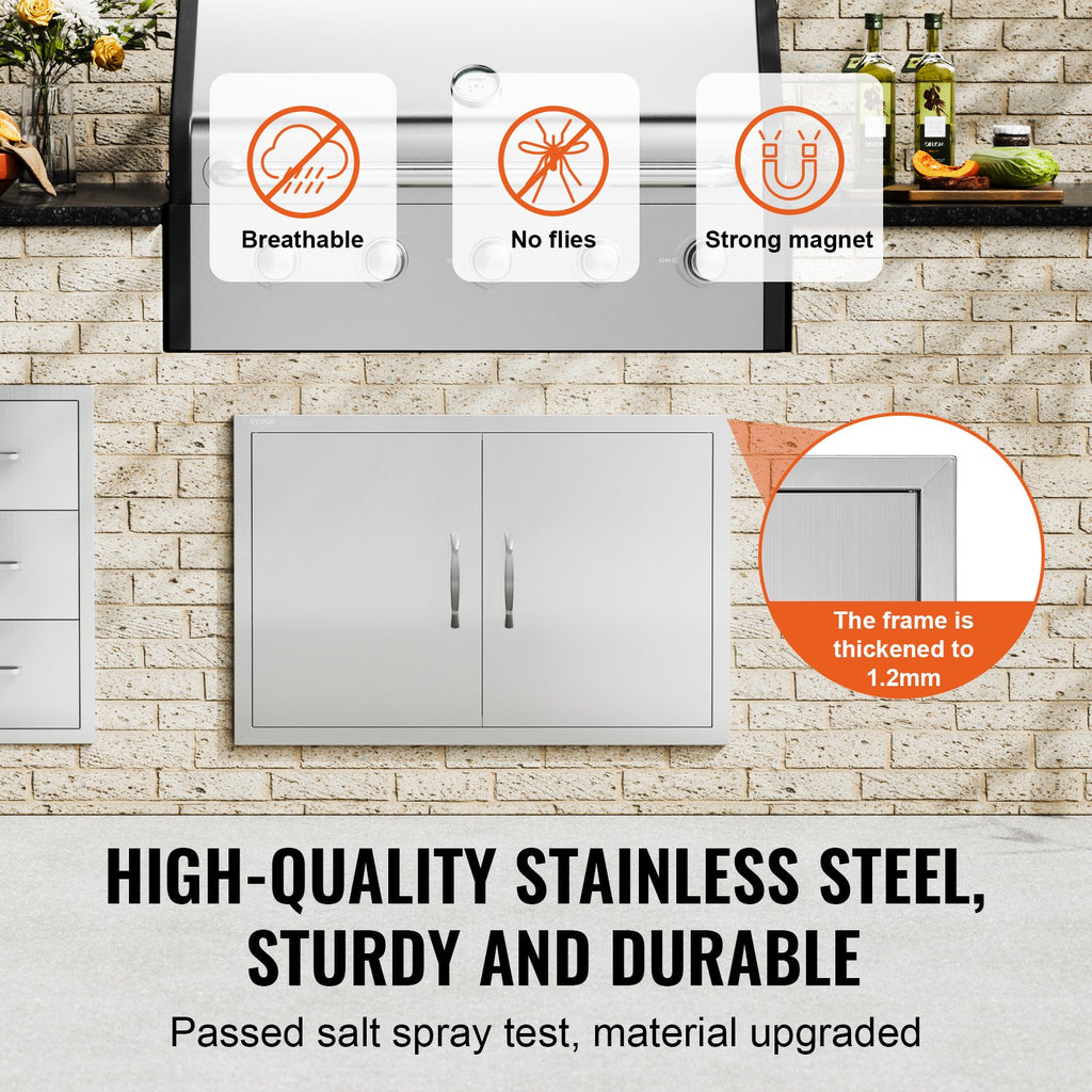 BBQ Access Door, 838x558 mm Double Outdoor Kitchen Door, Stainless Steel Flush Mount Door, Wall Vertical Door with Handles, for BBQ Island, Grilling Station, Outside Cabinet