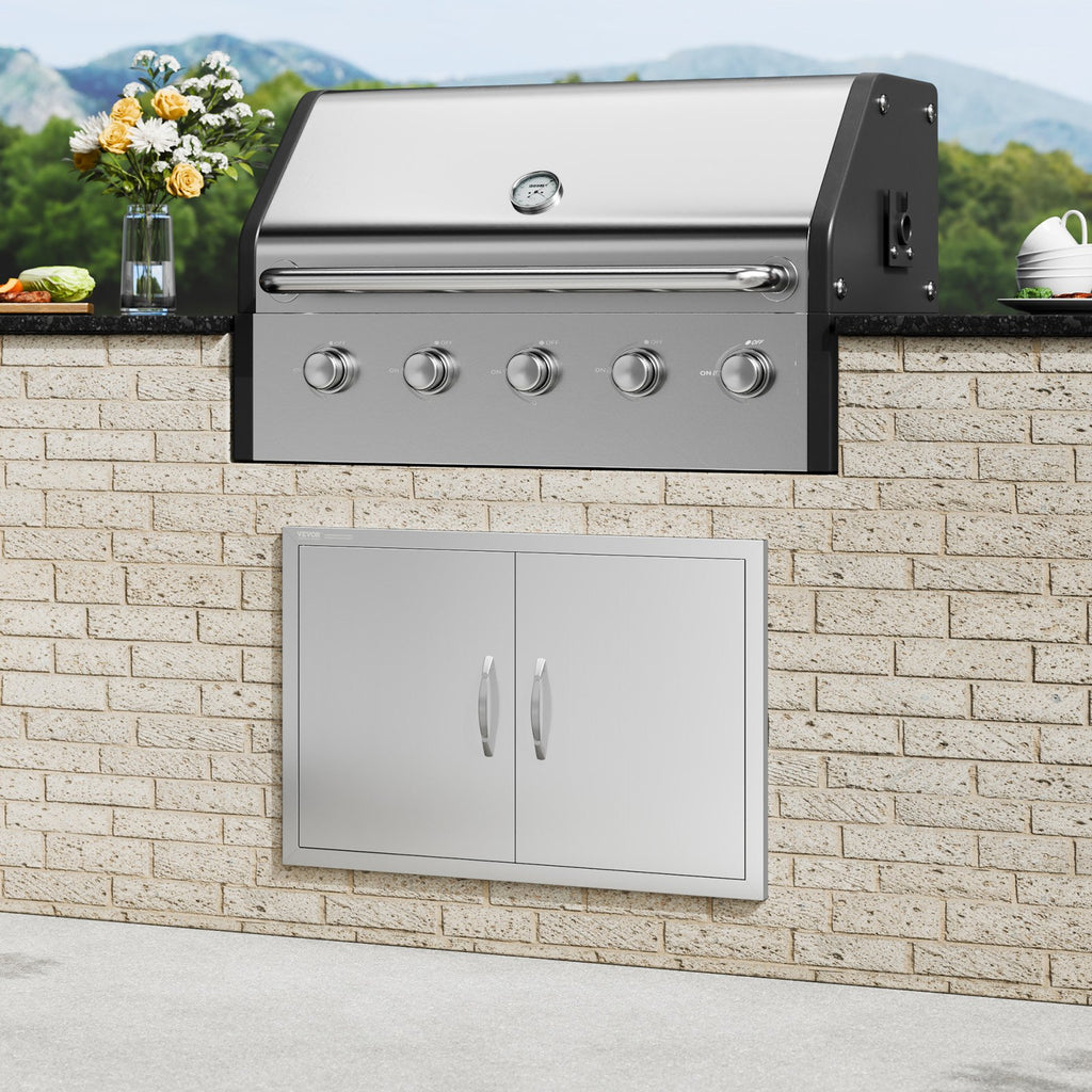 BBQ Access Door, 838x558 mm Double Outdoor Kitchen Door, Stainless Steel Flush Mount Door, Wall Vertical Door with Handles, for BBQ Island, Grilling Station, Outside Cabinet