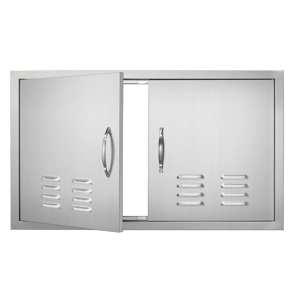 BBQ Access Door, 914x534 mm Double Outdoor Kitchen Door, Stainless Steel Flush Mount Door, Wall Vertical Door with Handles and Vents, for BBQ Island, Grilling Station, Outside Cabinet