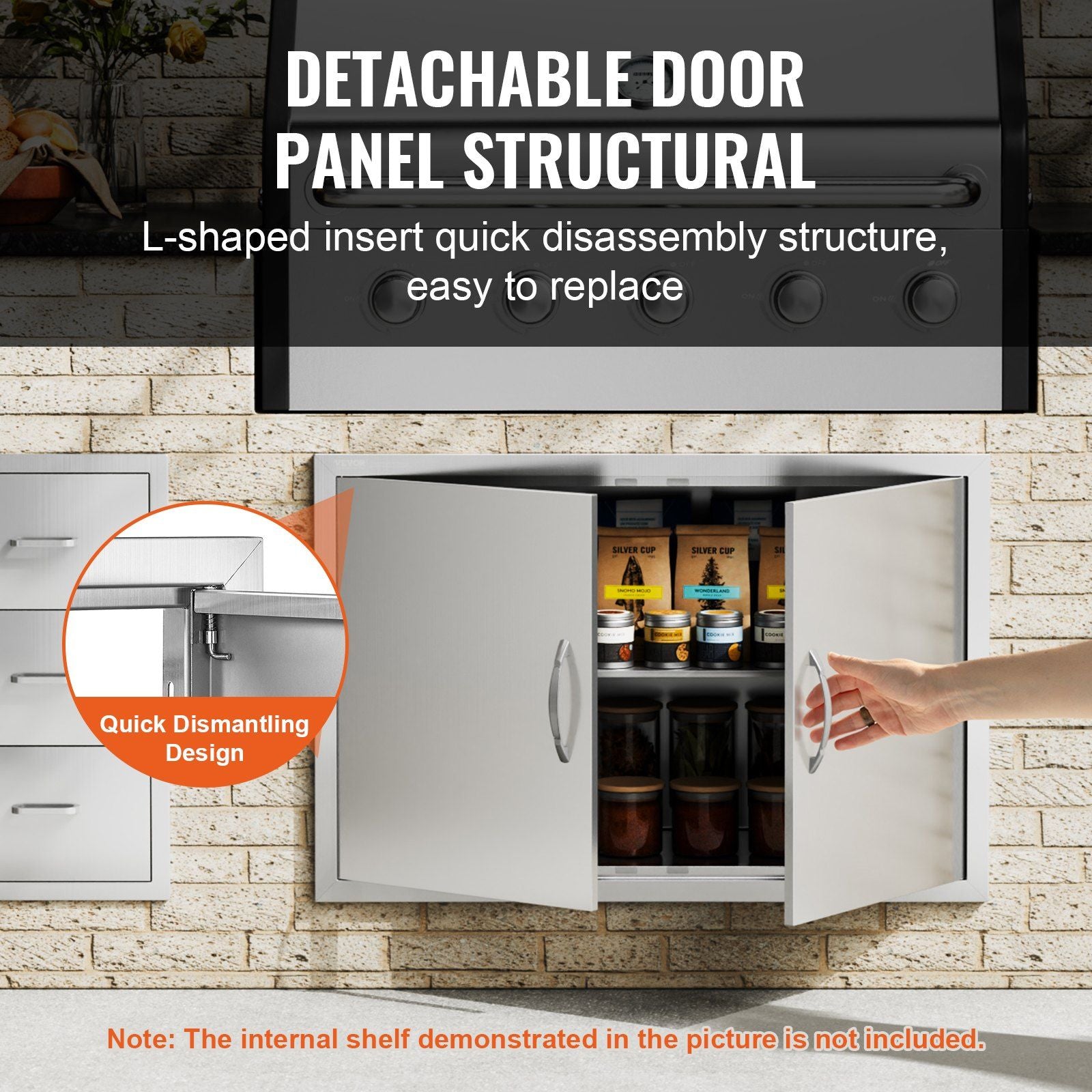 BBQ Access Door, 915x610 mm Double Outdoor Kitchen Door, Stainless Steel Flush Mount Door, Wall Vertical Door with Handles, for BBQ Island, Grilling Station, Outside Cabinet