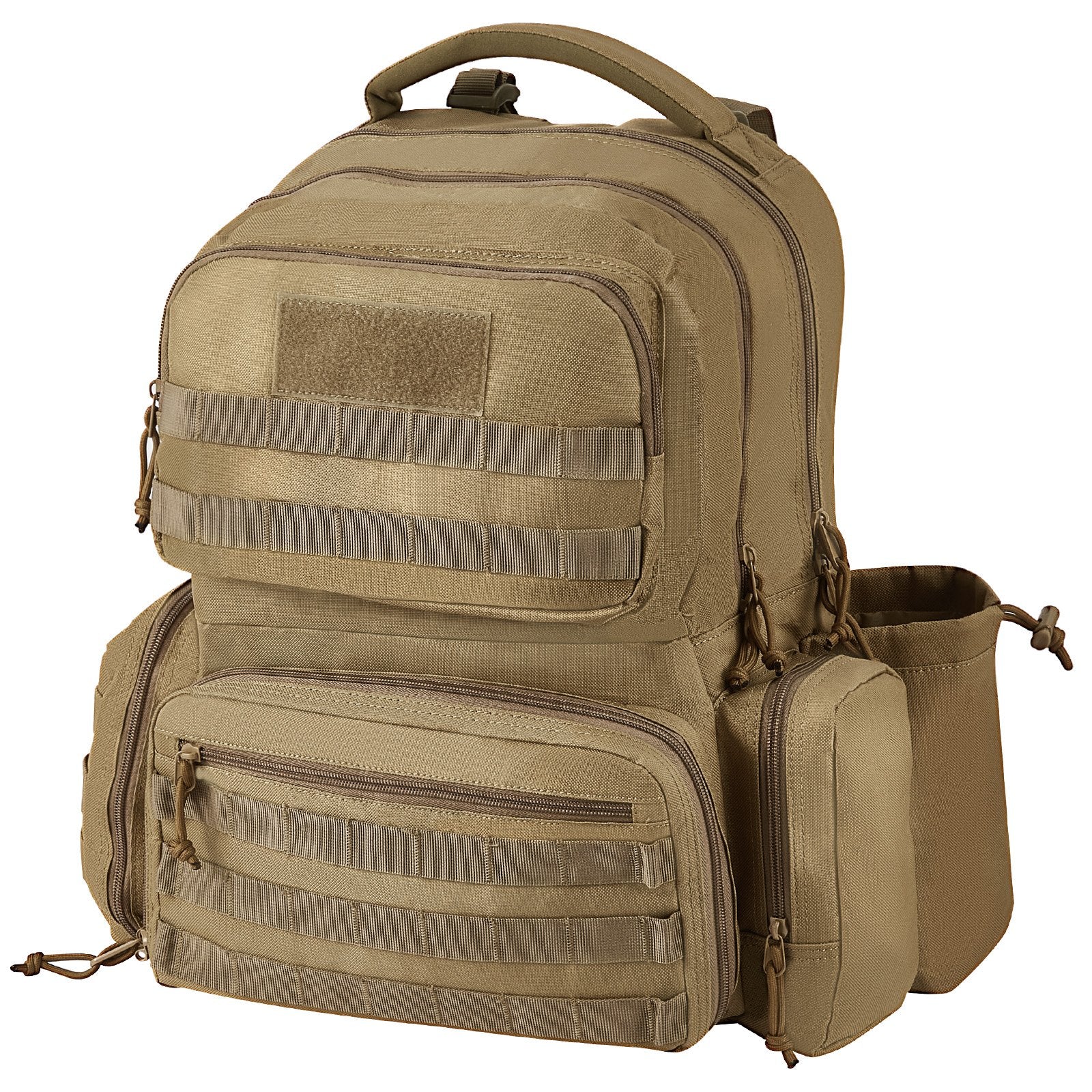 Tactical Range Backpack for 6 Pistols, Gun Backpack with 6 Independent Pistol Bags & 10 Magazines, Pistol Backpack for Outdoor Hunting Shooting, Range Bag for Handguns Lockable Zipper, Brown