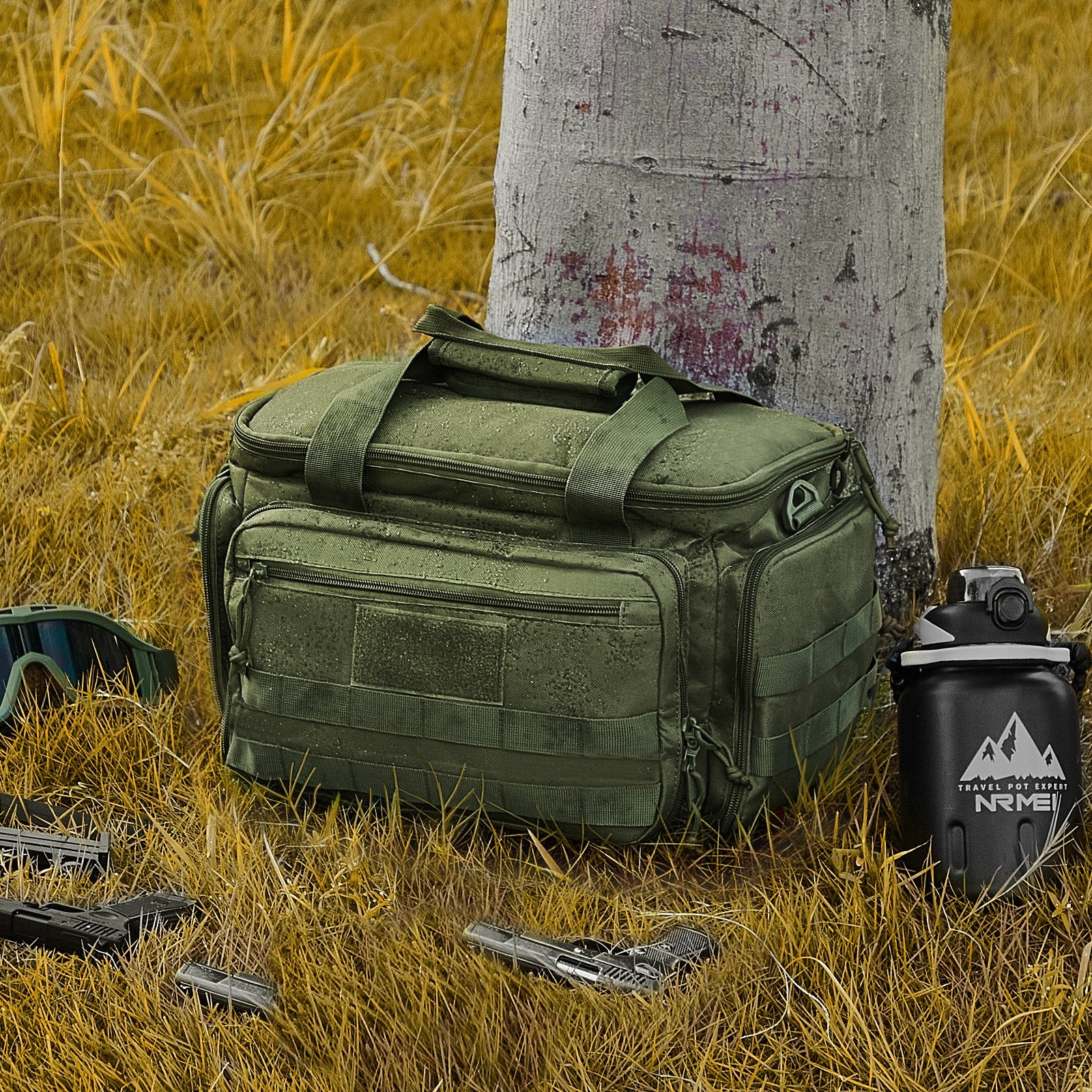 Soft Pistol Case for 4 Pistols Handgun Bag Outdoor Hunting Shooting Green