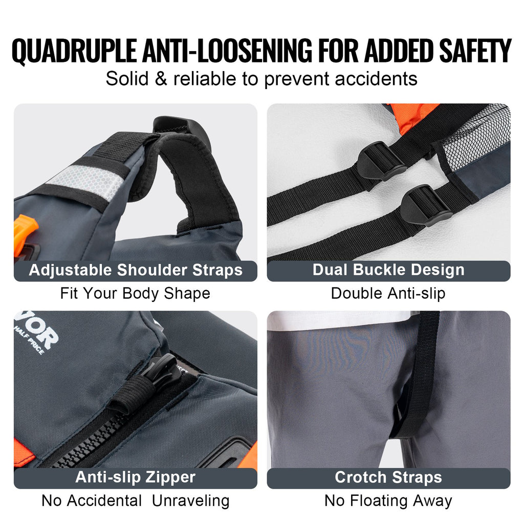 Life Vest for Watersports (PFD), Life Jacket with Waterproof Nylon & 96N Buoyancy, Life Vest/Jacket for Any Water Activity-Fishing, Kayaking, Surfing and More, Men and Women L