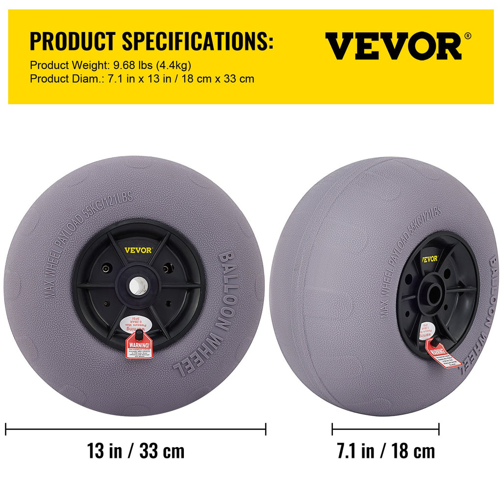 Balloon Beach Wheels Replacement Beach Tires 13" TPU 121 LBS Load Capacity