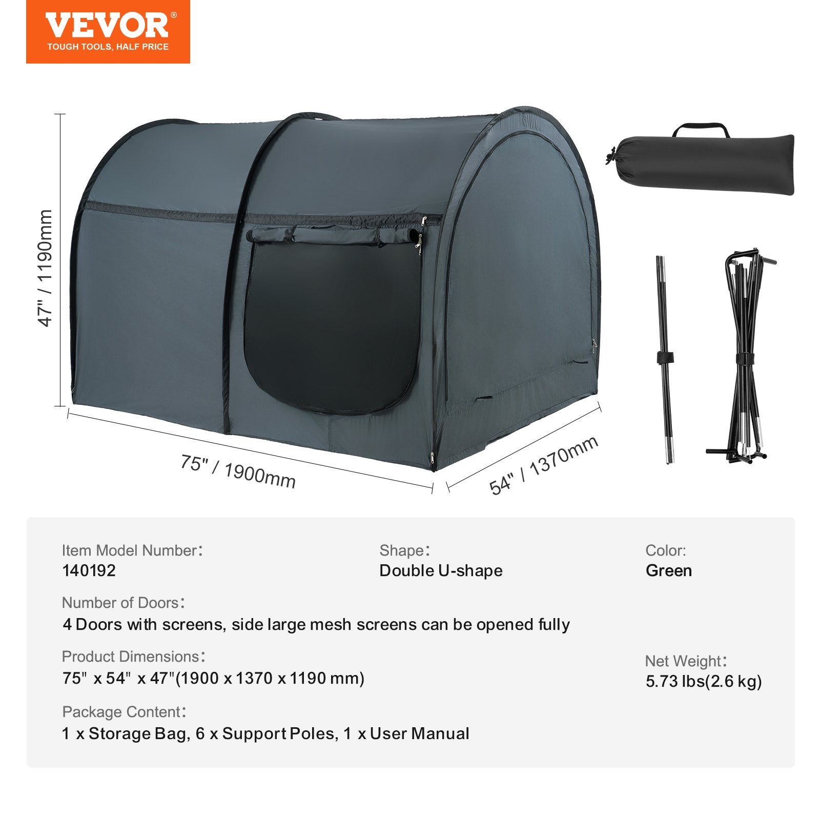 Bed Tent, Pongee Fabric, 4 Doors Breathable Dream Tent with 7 mm Fiber Poles on Bed Privacy, Full Size Block out Light Sleeping Bed Canopy, Fit for Kids Playhouse and Adults Sleeping Tent