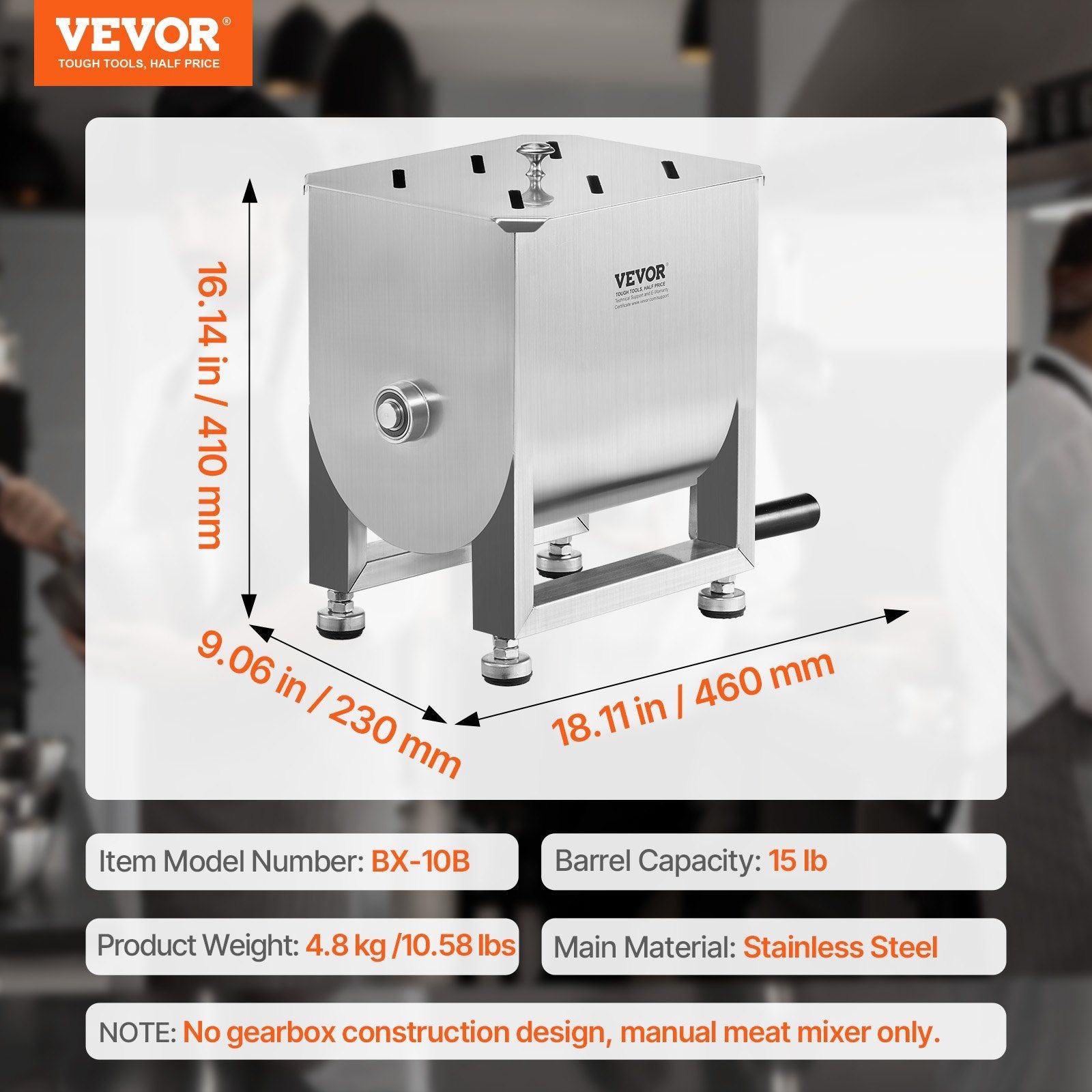 15L Manual Meat Mixer – Fixed Tank