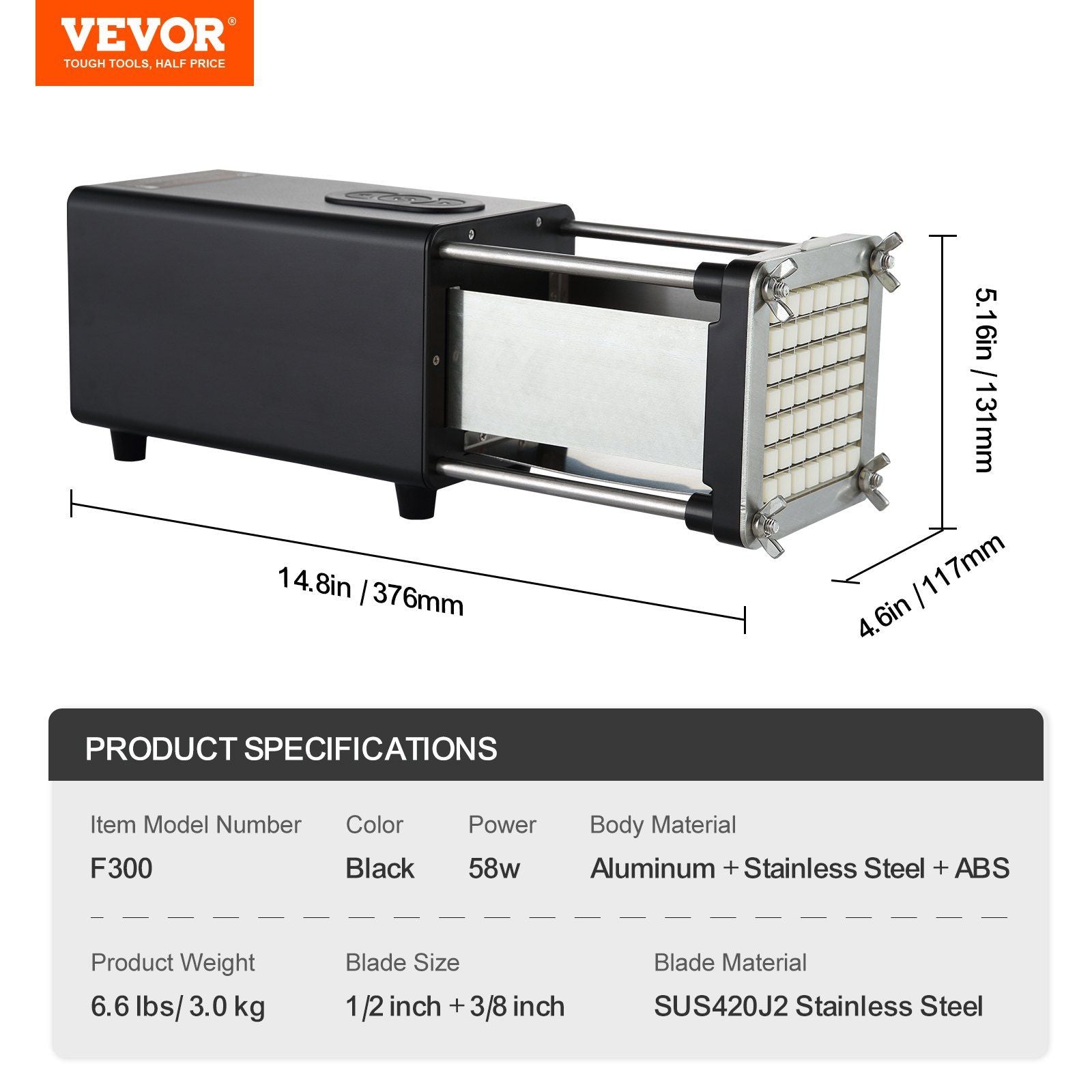Electric French Fry Cutter with Two Blade Sizes