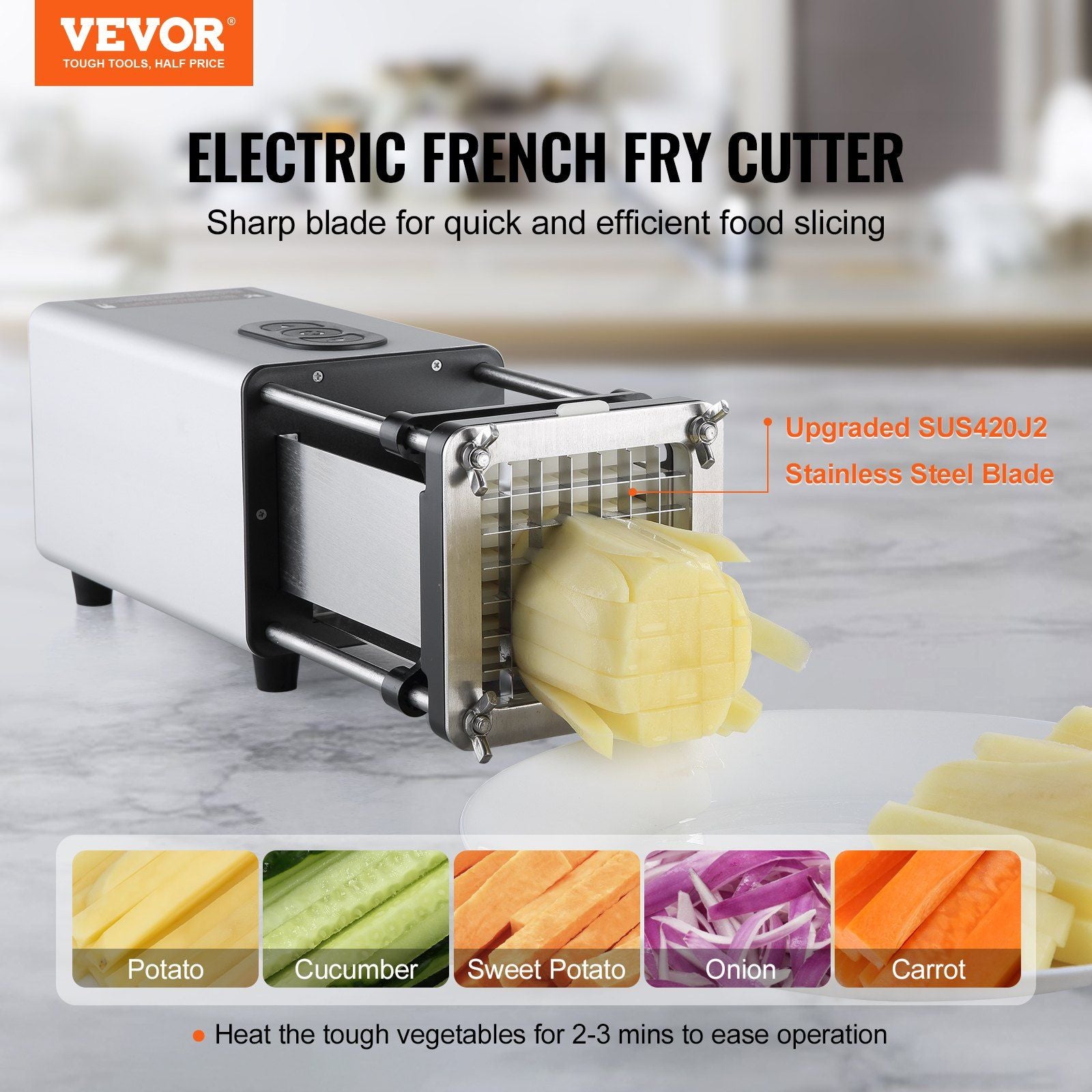 Electric French Fry Cutter with Two Blade Sizes