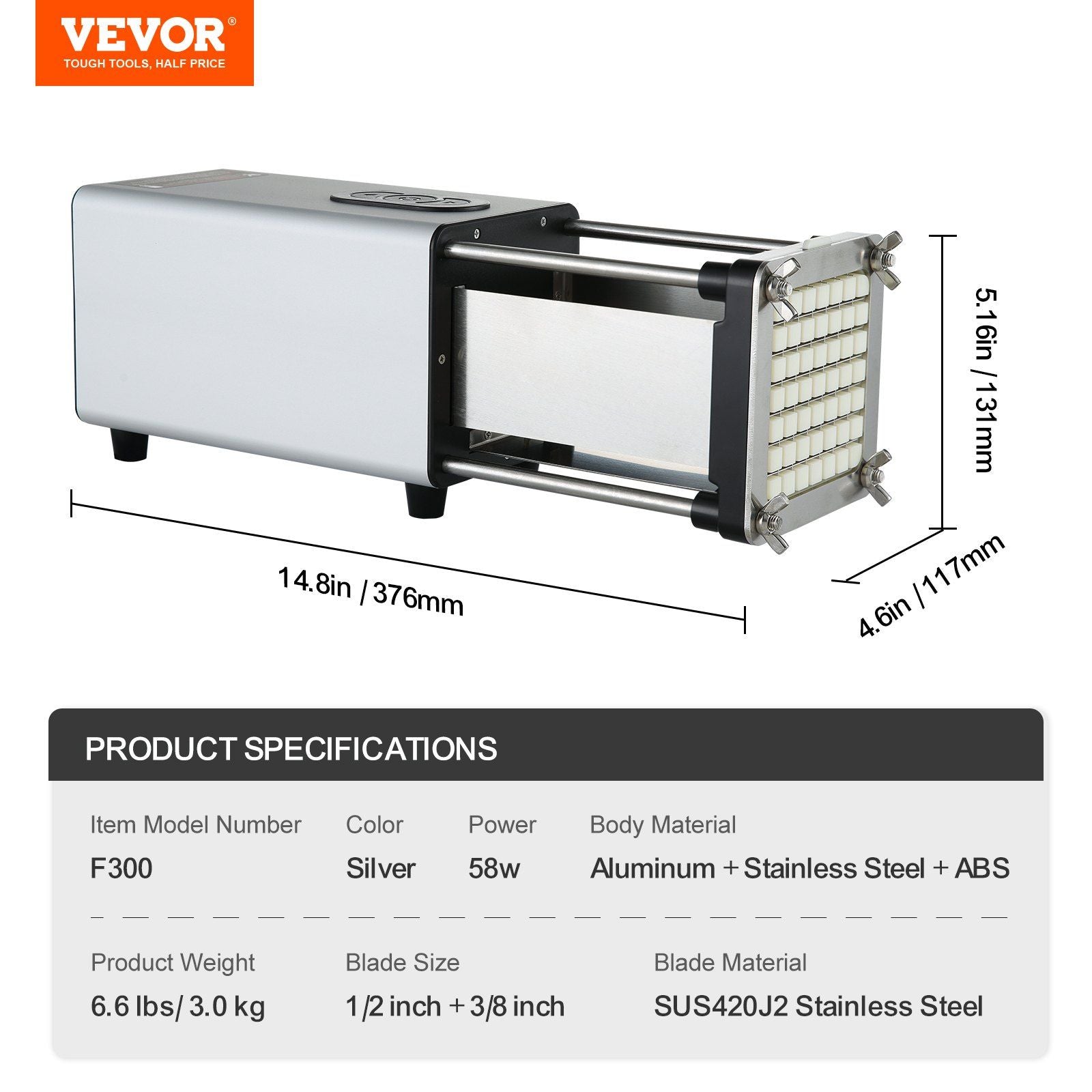 Electric French Fry Cutter with Two Blade Sizes