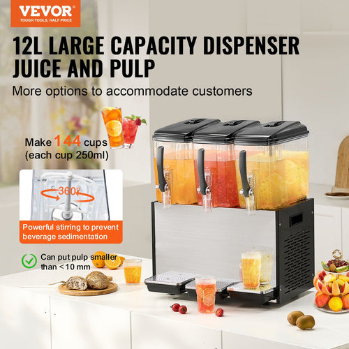 36L Commercial Cold Beverage Dispenser – 3 × 12L Tanks