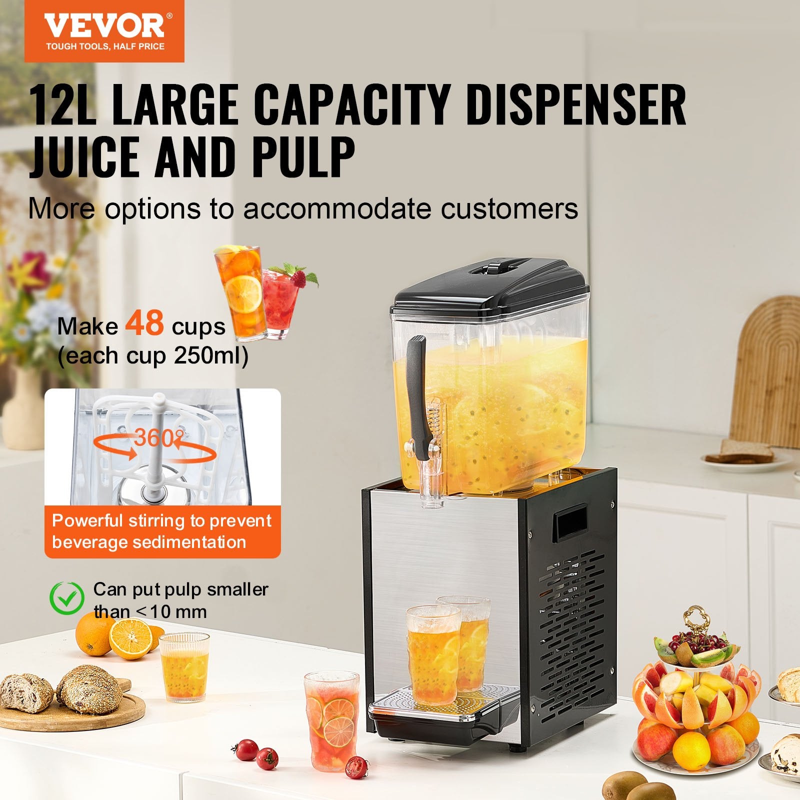 12L Commercial Cold Beverage Dispenser with Spigot