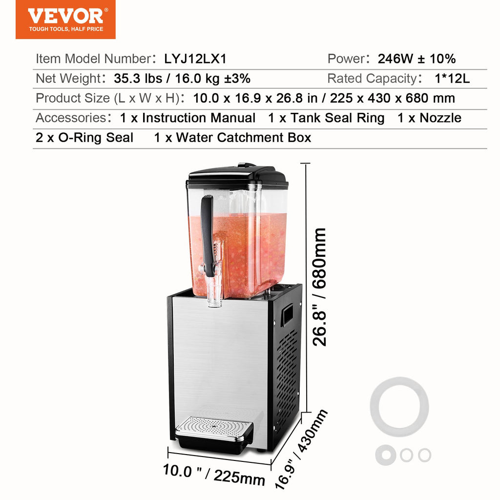 12L Commercial Cold Beverage Dispenser with Spigot