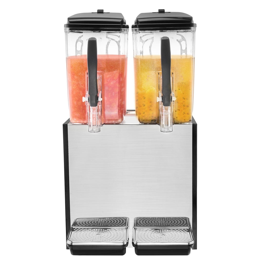 Commercial Beverage Dispenser, 2 Tanks 12 L Per Tank Juice Dispenser, 286W Stainless Steel Ice Tea Drink Machine with 7℃-12℃ Cooling Temperature, for Cold Drink Restaurant Bar Party