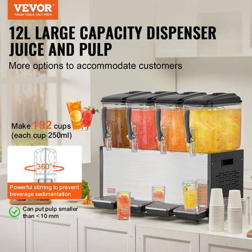 48L Commercial Cold Beverage Dispenser – 4 × 12L Tanks