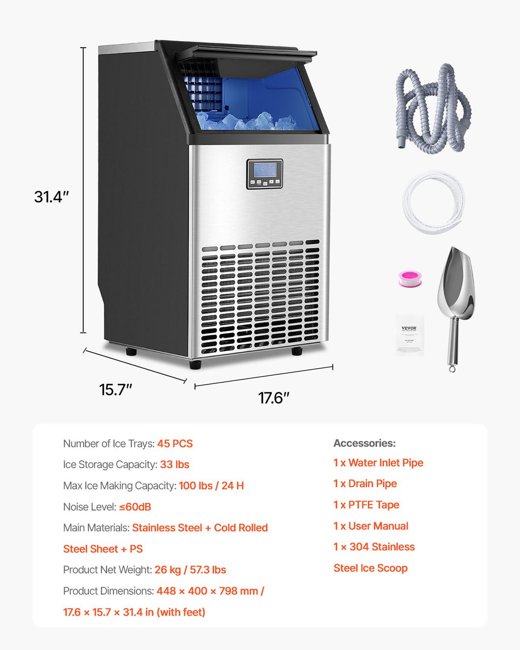 Commercial Ice Maker – 45 Cubes per Cycle