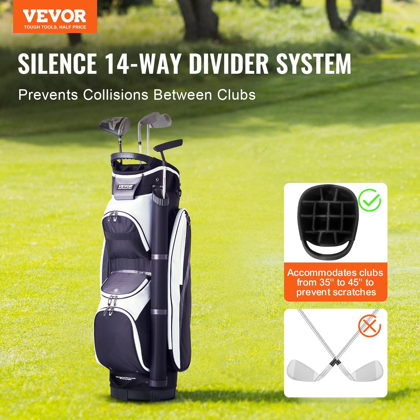 Golf Cart Bag with 14 Way Organizer Divider Top, 36” Multiple Pockets Premium Nylon Cart Bag, Durable Golf Bags with Handles & Dust Cover & Detachable Straps for Men & Women, Black Color-Block
