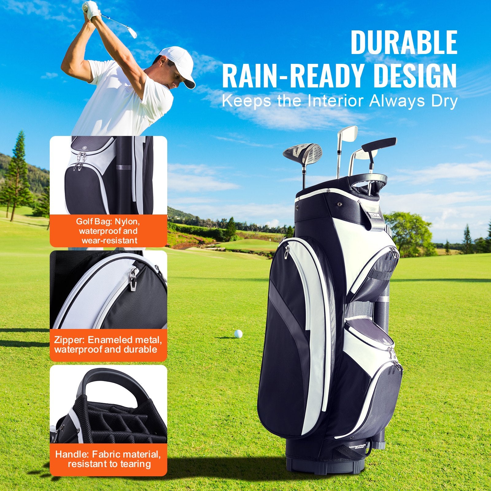 Golf Cart Bag with 14 Way Organizer Divider Top, 36” Multiple Pockets Premium Nylon Cart Bag, Durable Golf Bags with Handles & Dust Cover & Detachable Straps for Men & Women, Black Color-Block