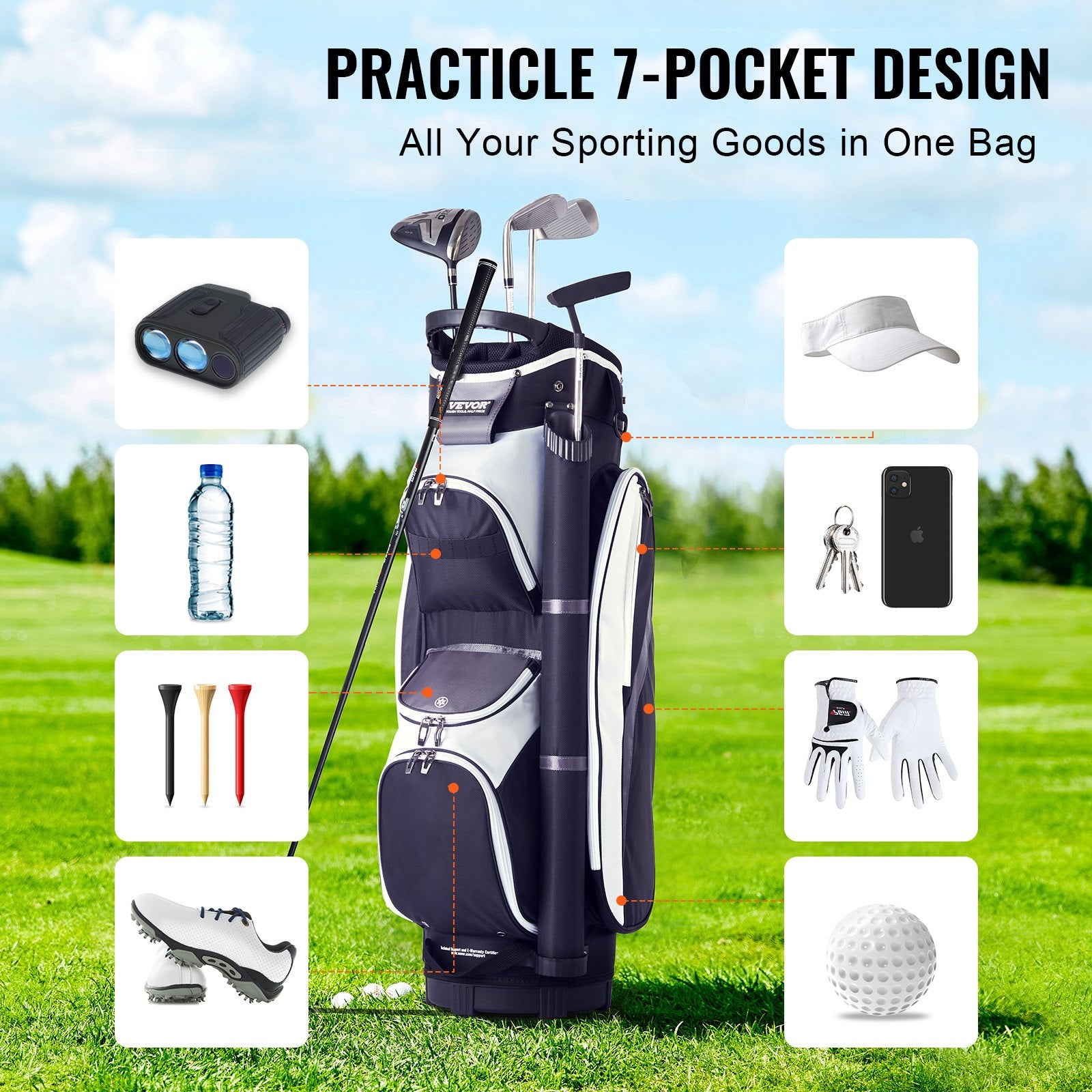 Golf Cart Bag with 14 Way Organizer Divider Top, 36” Multiple Pockets Premium Nylon Cart Bag, Durable Golf Bags with Handles & Dust Cover & Detachable Straps for Men & Women, Black Color-Block