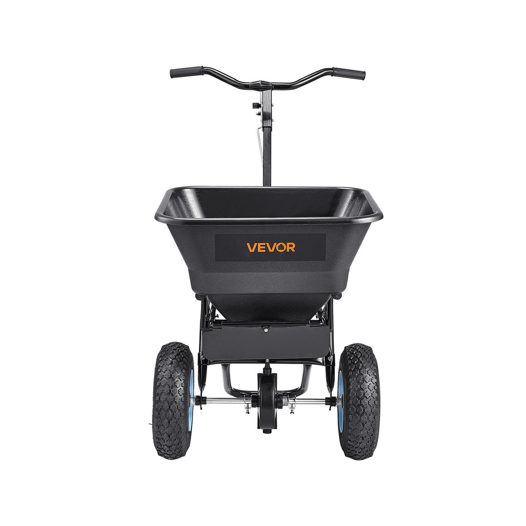 Lawn Spreader, 100LBS Capacity, Walk-Behind Push Spreader, 0-9.8ft Spreading Width, 13 in All Terrain Pneumatic Tires, Fertilizer Spreaders with Hopper Grate, for Seed Salt Ice Melt