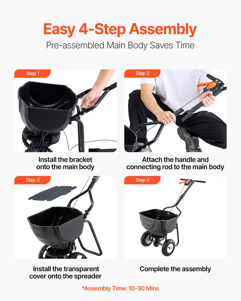 Walk Behind Spreader, 60LBS Capacity, Push Spreader with Hopper Grate, 0-9.8 ft Spreading Width, 8 in All Terrain Pneumatic Tires, Garden & Lawn Broadcast Spreaders, for Seed, Fertilizer