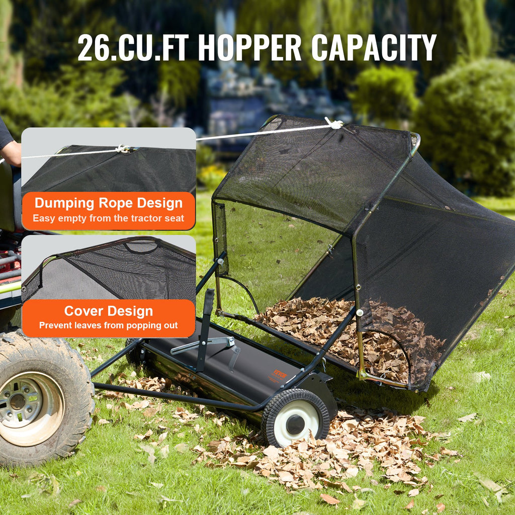 Tow-Behind Lawn Sweeper 132cm Leaf Yard Collector 26 cu.ft. Adjustable
