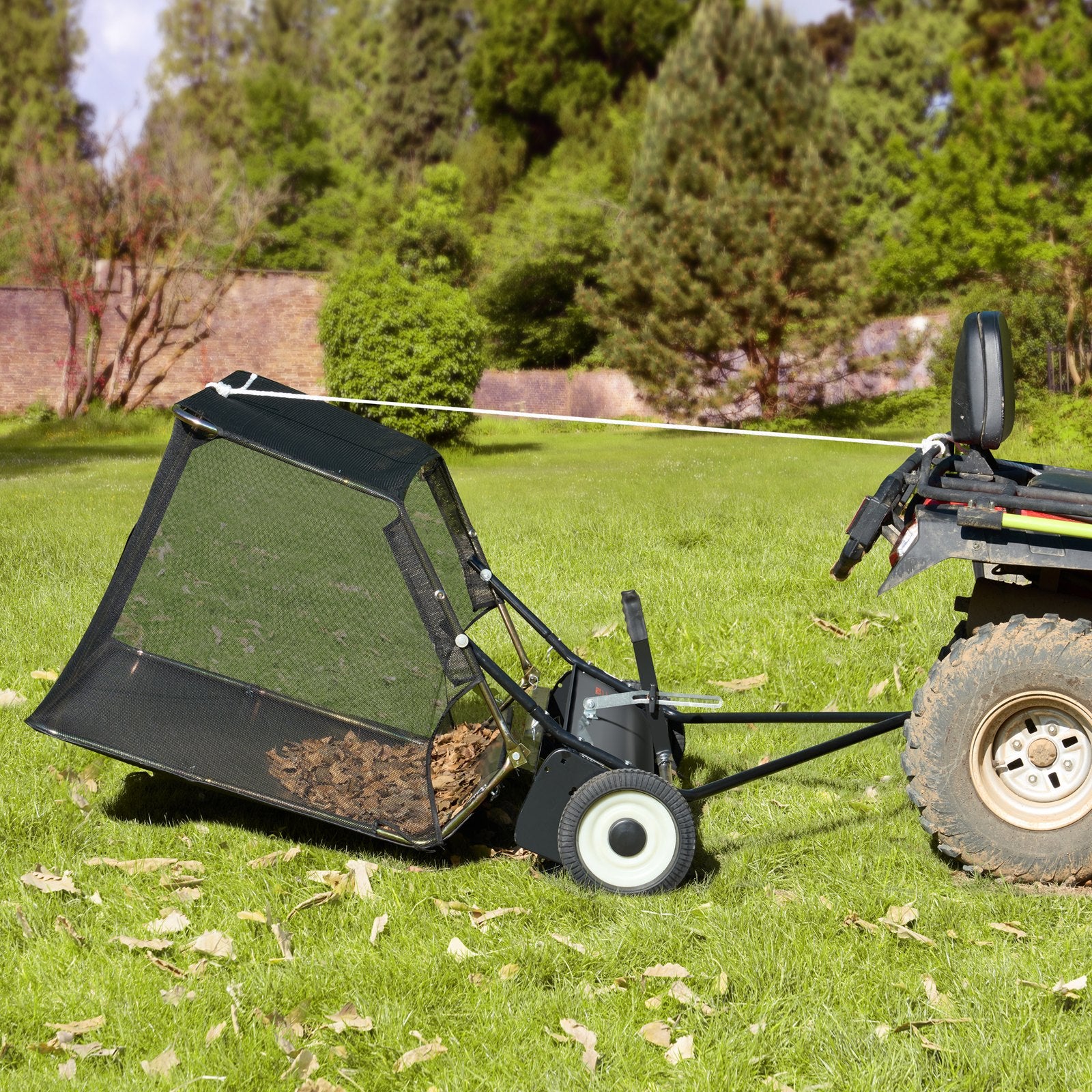 Tow-Behind Lawn Sweeper 132cm Leaf Yard Collector 26 cu.ft. Adjustable