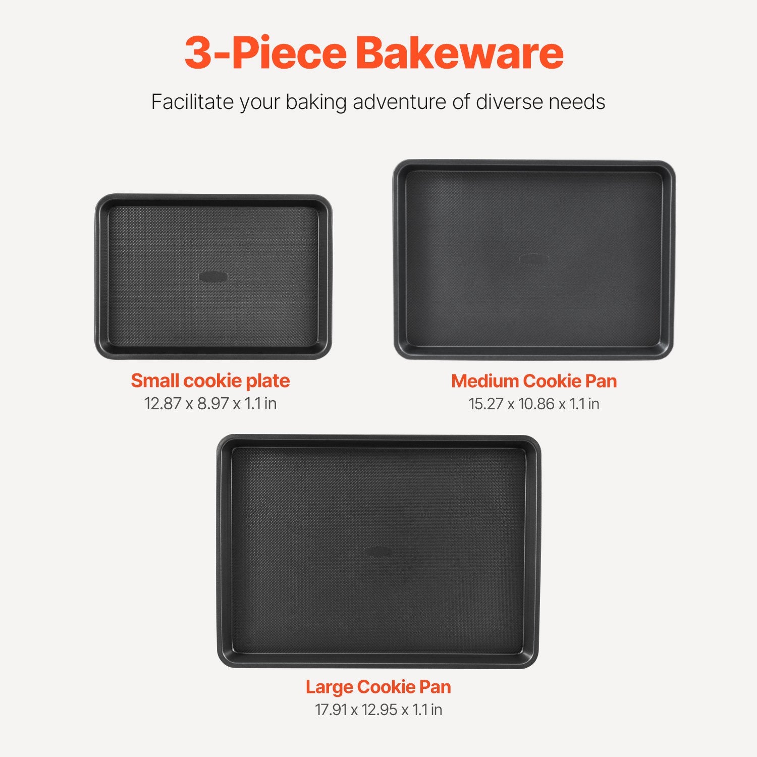 Baking Pan Set 3-Piece Nonstick Carbon Steel Set with Silicone Handles