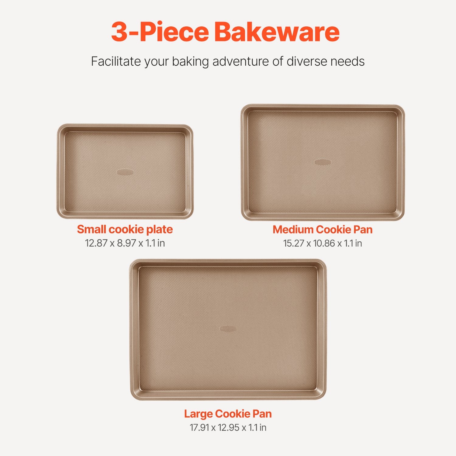 Baking Pan Set 3-Piece Nonstick Carbon Steel Set with Silicone Handles