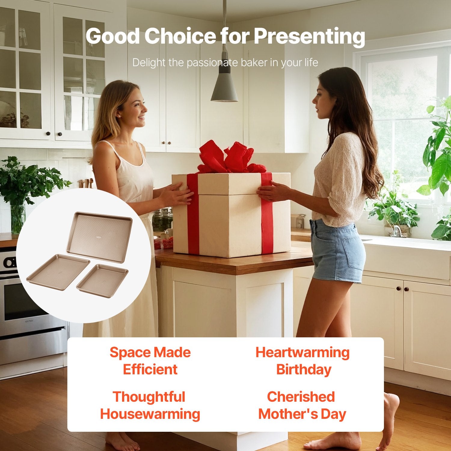 Baking Pan Set 3-Piece Nonstick Carbon Steel Set with Silicone Handles