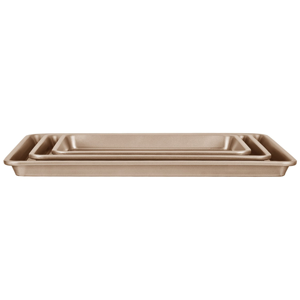 Baking Pan Set 3-Piece Nonstick Carbon Steel Set with Silicone Handles