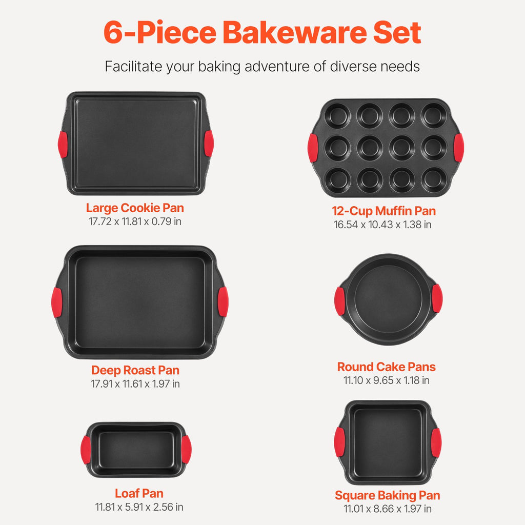 Baking Pan Set 6-Piece Nonstick Carbon Steel Set with Silicone Handles