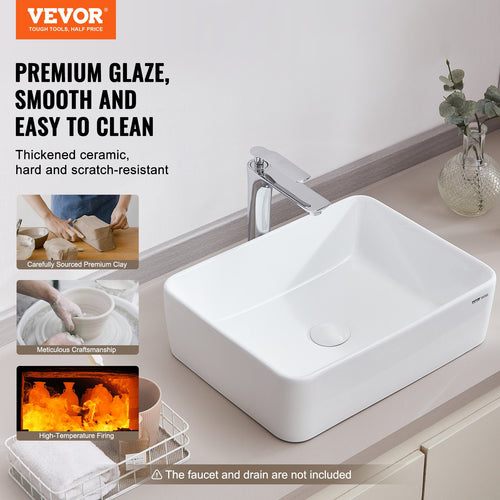48 × 37cm Ceramic Vessel Basin – White