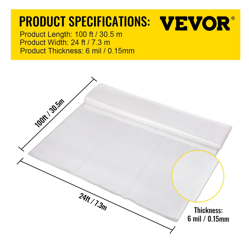 Greenhouse Film, 24\' x 100\' Greenhouse Plastic Sheeting, 6 mil Thickness Suncover Greenhouse, Clear Polyethylene Cover, UV Proof Farm Plastic Supply for Gardening, Farming and Agriculture