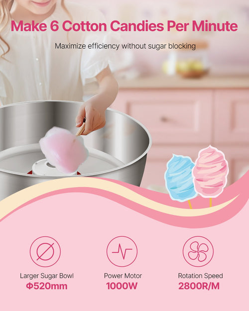 1000W Cotton Candy Machine with Drawer – Pink