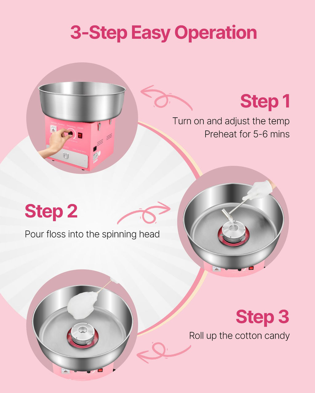 1000W Cotton Candy Machine with Drawer – Pink