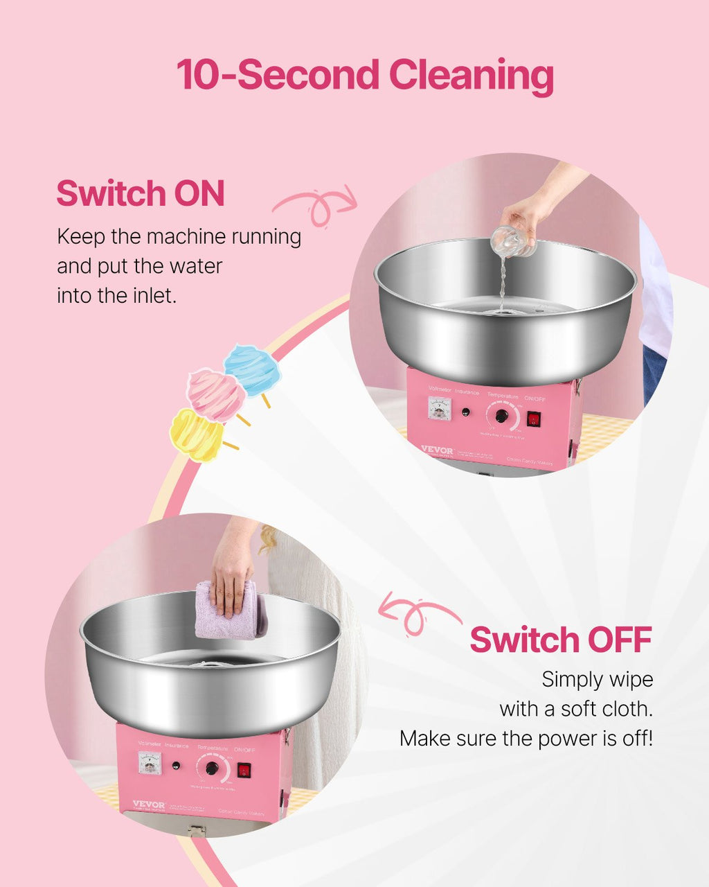 1000W Cotton Candy Machine with Drawer – Pink