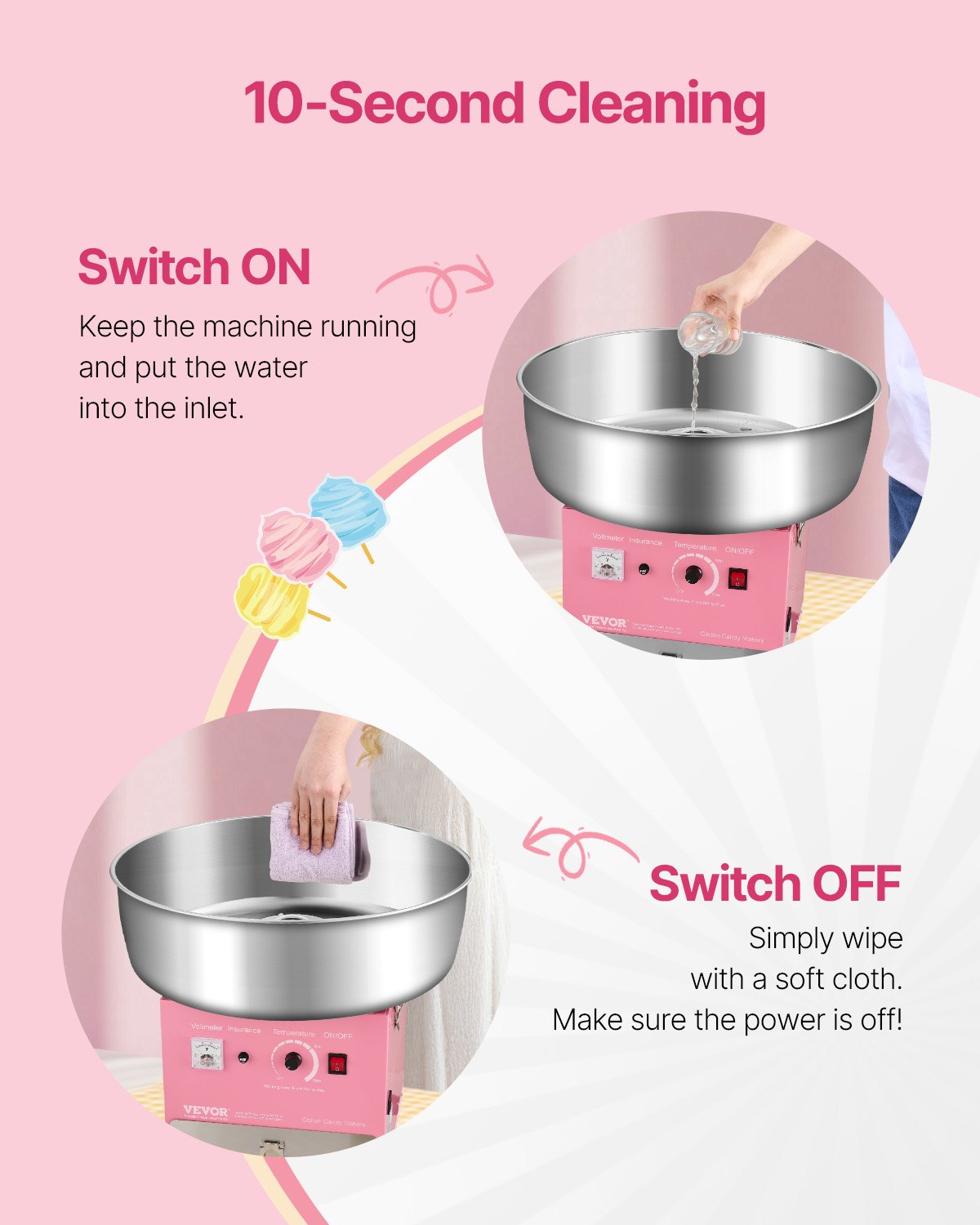 1000W Cotton Candy Machine with Drawer – Pink