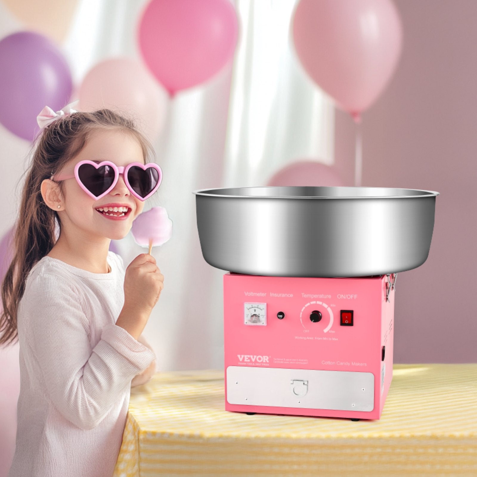 1000W Cotton Candy Machine with Drawer – Pink